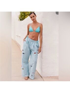 Anthropologie NWT Striped Cotton Beaded Fish Pants